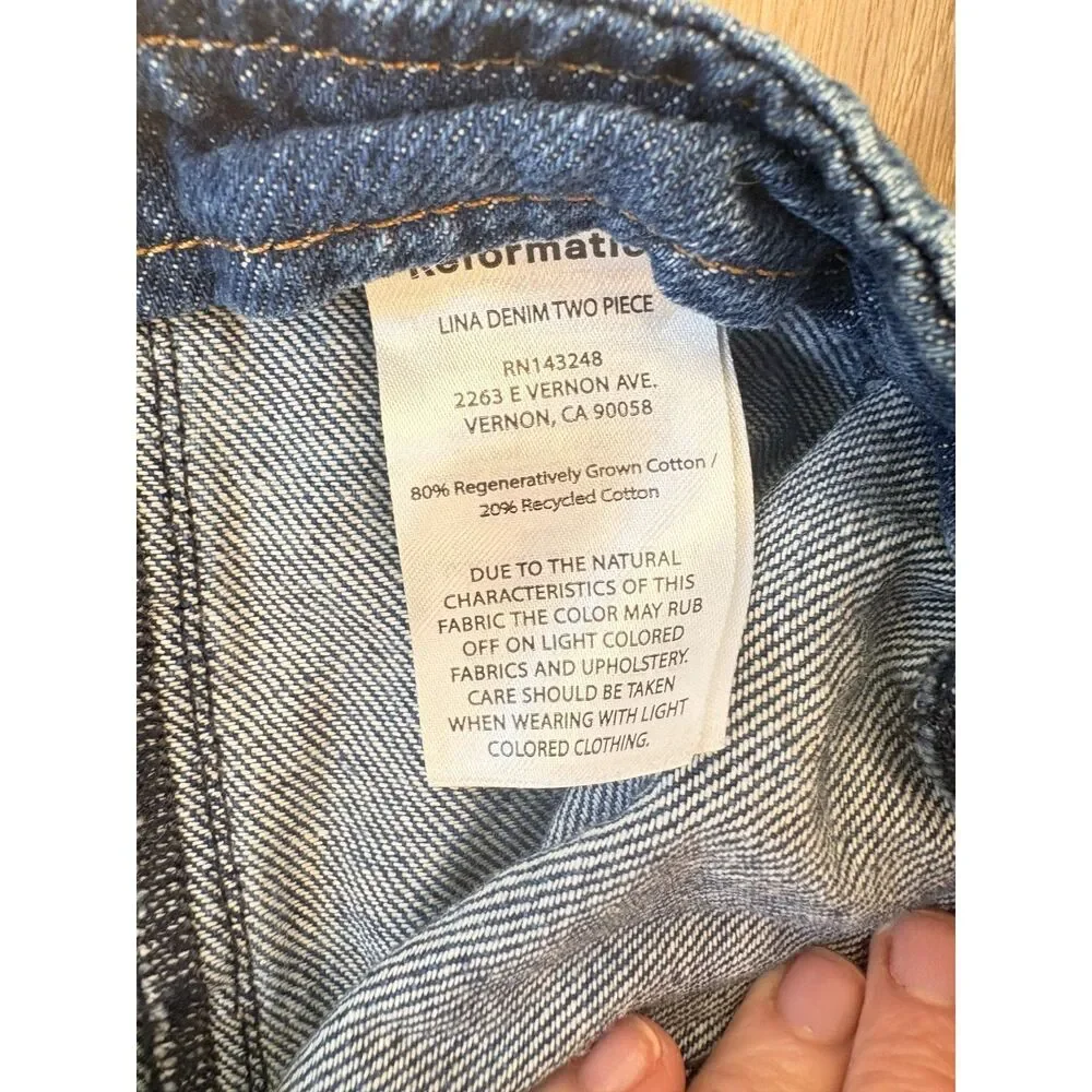 Reformation Lina Denim Two Piece Vest & Mini Skirt Set Size 4